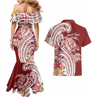 Aloha Hawaii Island Personalized Couples Matching Mermaid Dress and Hawaiian Shirt Crimson Dreamy Turtle