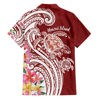Aloha Hawaii Island Personalized Family Matching Long Sleeve Bodycon Dress and Hawaiian Shirt Crimson Dreamy Turtle