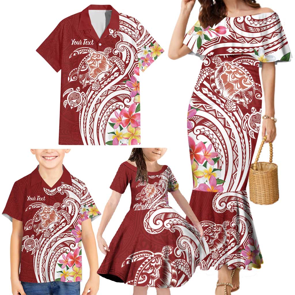 Aloha Hawaii Island Personalized Family Matching Mermaid Dress and Hawaiian Shirt Crimson Dreamy Turtle