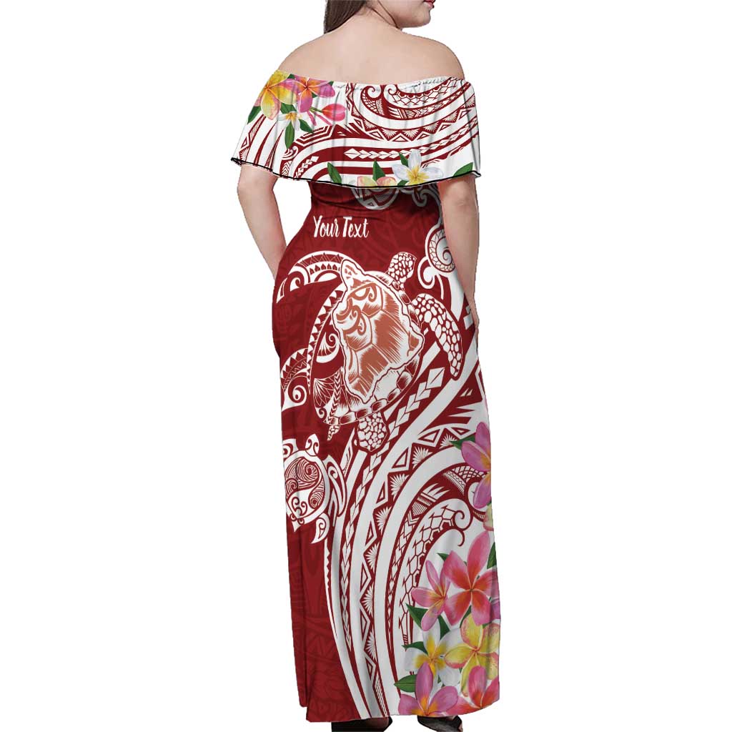 Aloha Hawaii Island Personalized Family Matching Off Shoulder Maxi Dress and Hawaiian Shirt Crimson Dreamy Turtle