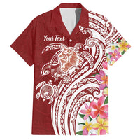 Aloha Hawaii Island Personalized Family Matching Off Shoulder Short Dress and Hawaiian Shirt Crimson Dreamy Turtle