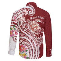 Aloha Hawaii Island Personalized Family Matching Off Shoulder Short Dress and Hawaiian Shirt Crimson Dreamy Turtle