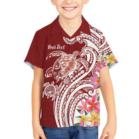 Aloha Hawaii Island Personalized Family Matching Off Shoulder Short Dress and Hawaiian Shirt Crimson Dreamy Turtle