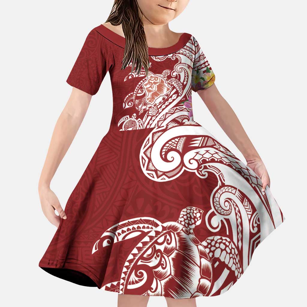 Aloha Hawaii Island Personalized Family Matching Puletasi and Hawaiian Shirt Crimson Dreamy Turtle