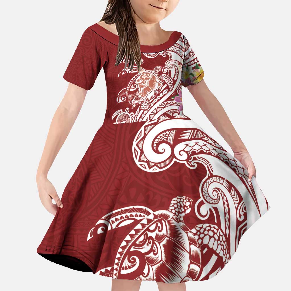 Aloha Hawaii Island Personalized Family Matching Summer Maxi Dress and Hawaiian Shirt Crimson Dreamy Turtle