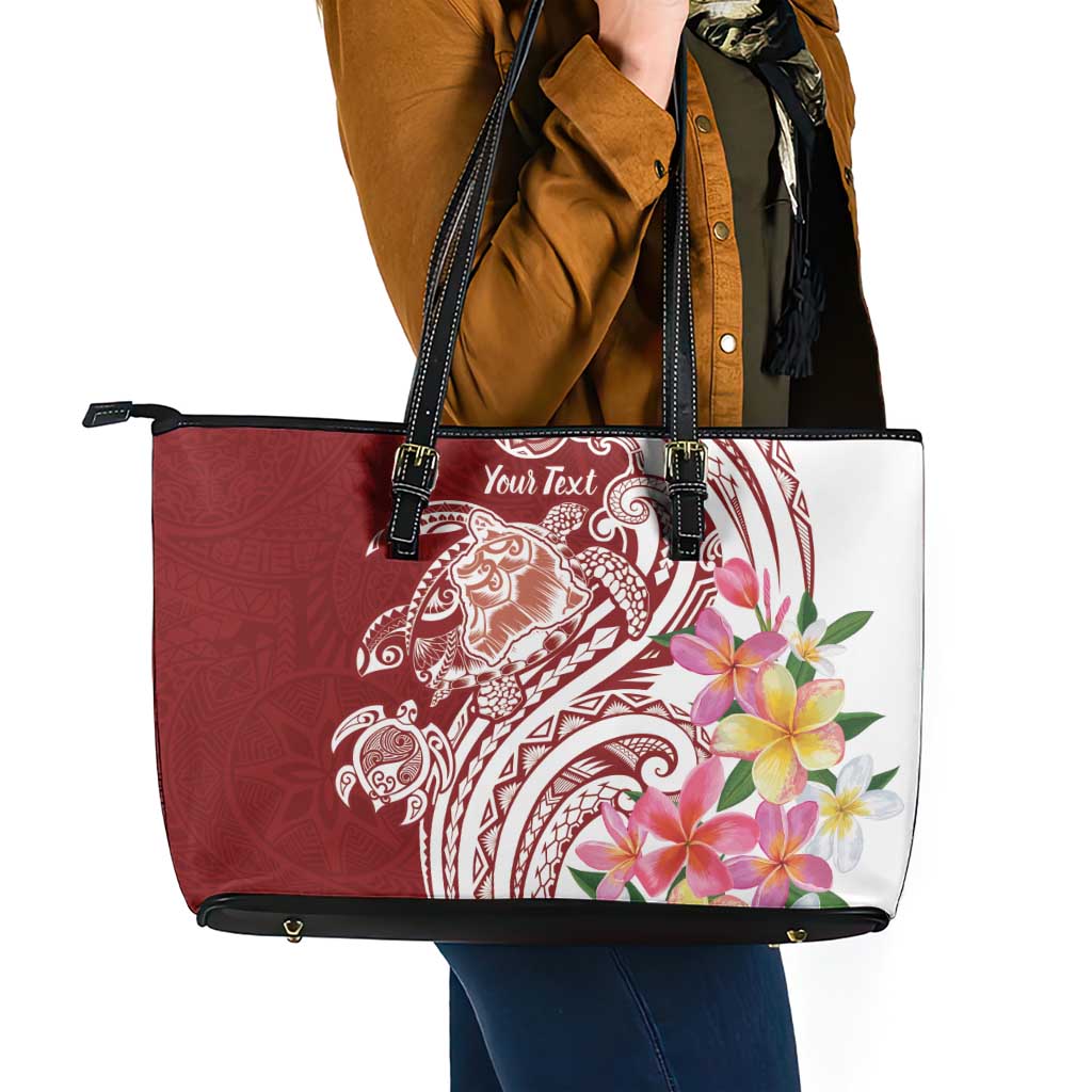 Aloha Hawaii Island Personalized Leather Tote Bag Crimson Dreamy Turtle