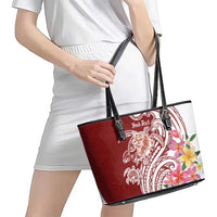 Aloha Hawaii Island Personalized Leather Tote Bag Crimson Dreamy Turtle