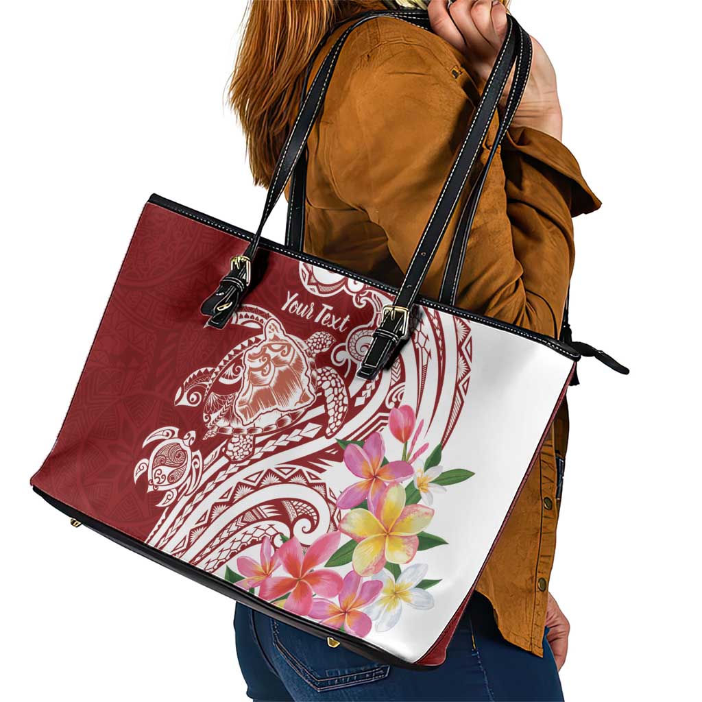 Aloha Hawaii Island Personalized Leather Tote Bag Crimson Dreamy Turtle
