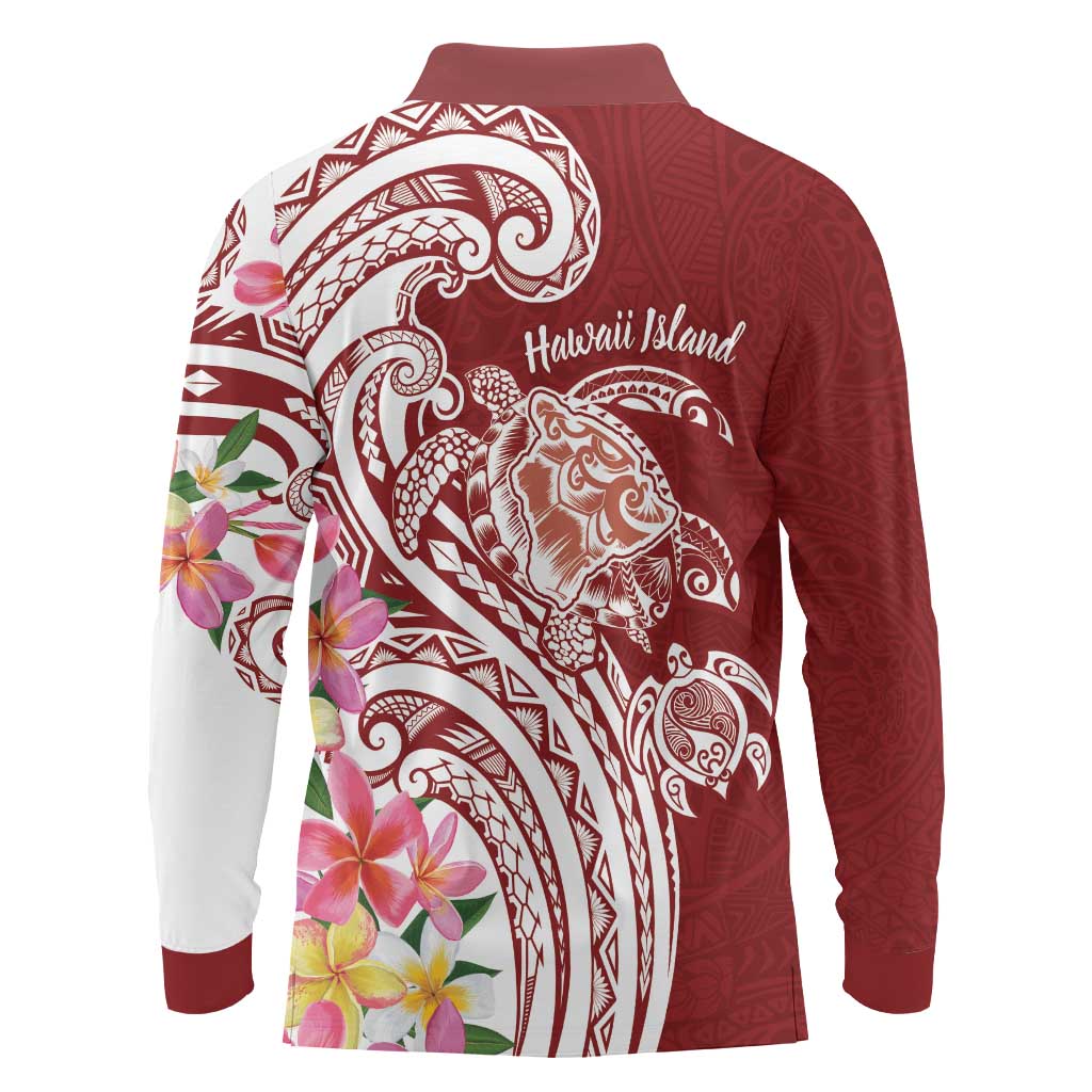 Aloha Hawaii Island Personalized Long Sleeve Polo Shirt Crimson Dreamy Turtle