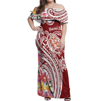 Aloha Hawaii Island Personalized Off Shoulder Maxi Dress Crimson Dreamy Turtle