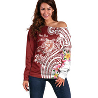 Aloha Hawaii Island Personalized Off Shoulder Sweater Crimson Dreamy Turtle
