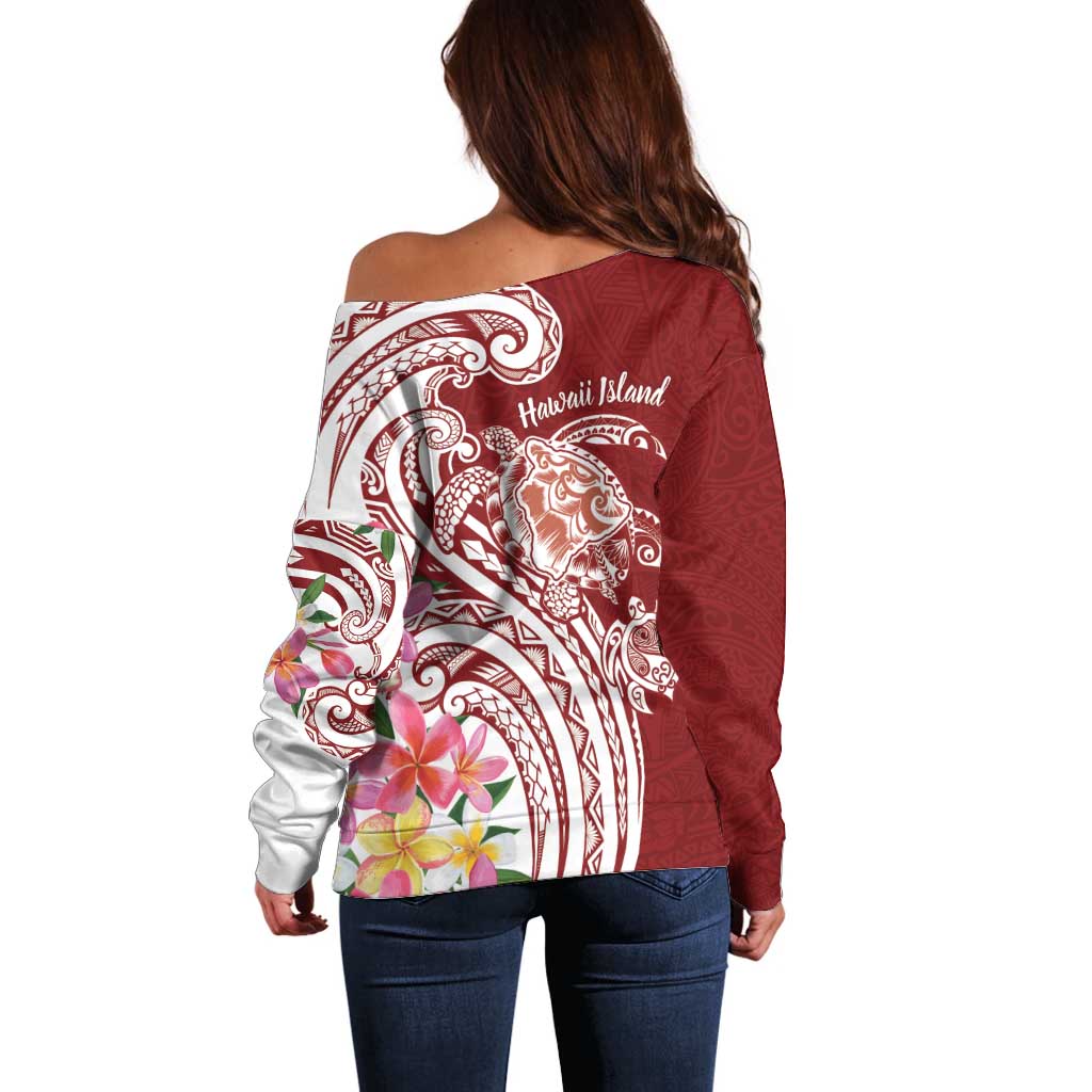 Aloha Hawaii Island Personalized Off Shoulder Sweater Crimson Dreamy Turtle