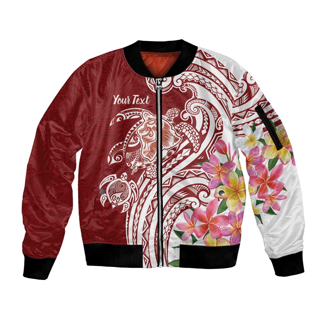 Aloha Hawaii Island Personalized Sleeve Zip Bomber Jacket Crimson Dreamy Turtle