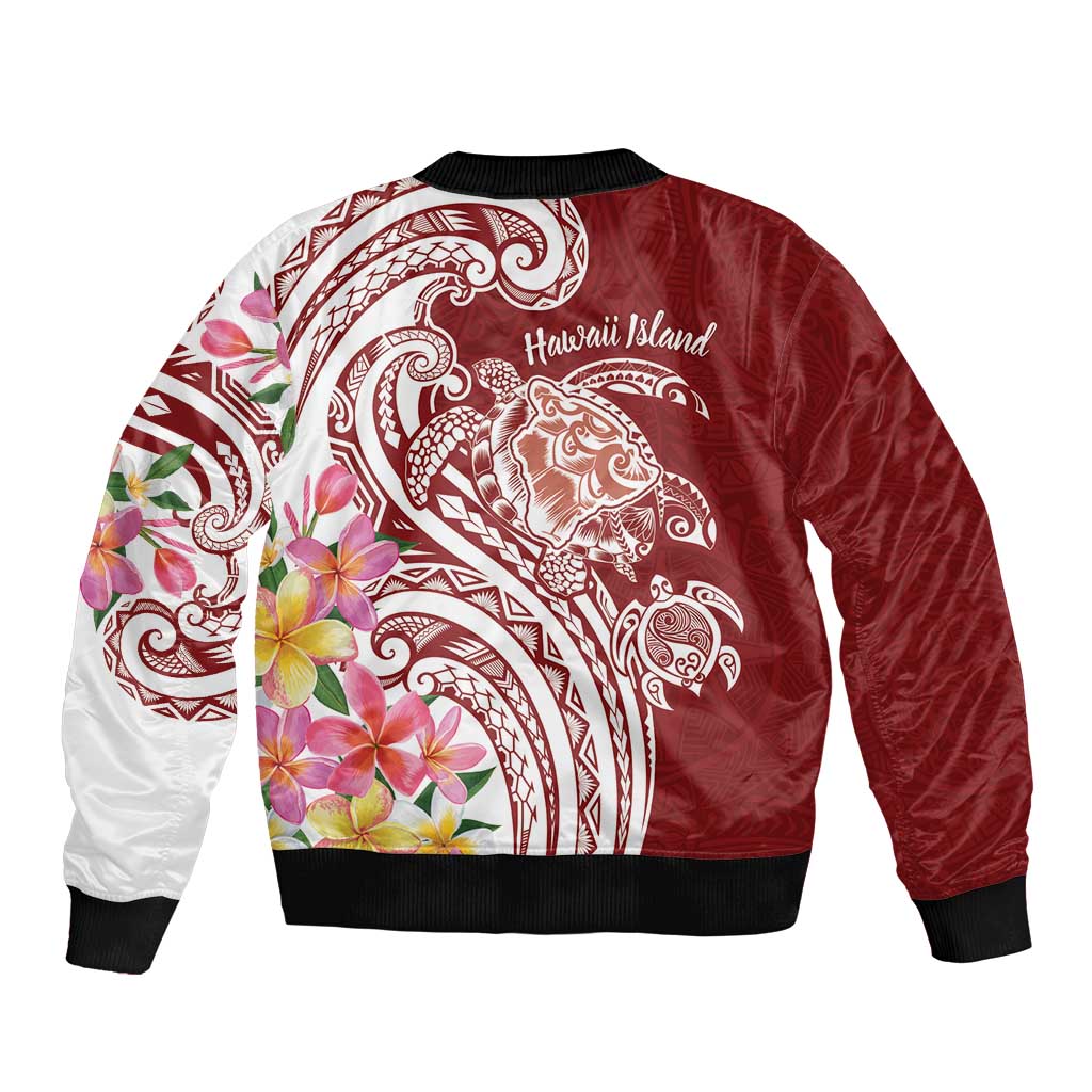 Aloha Hawaii Island Personalized Sleeve Zip Bomber Jacket Crimson Dreamy Turtle