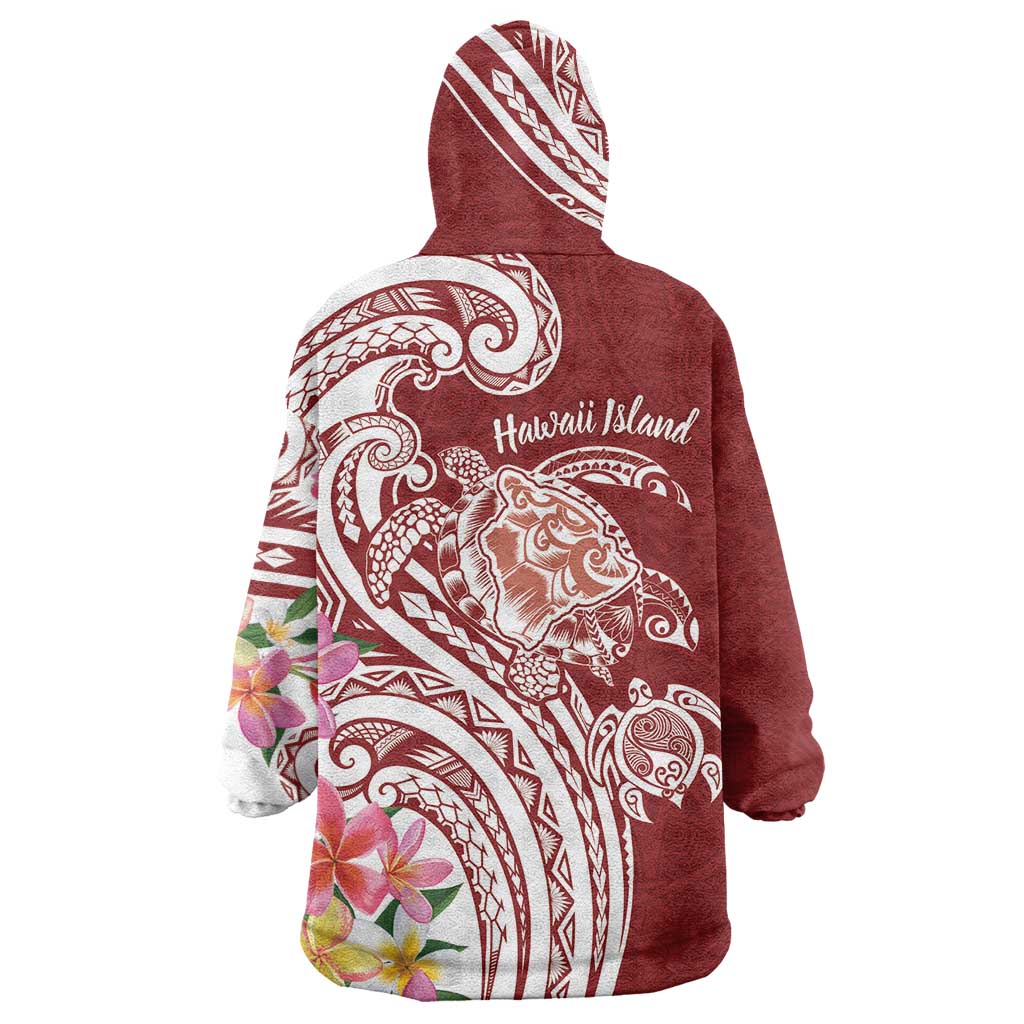 Aloha Hawaii Island Personalized Wearable Blanket Hoodie Crimson Dreamy Turtle