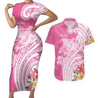 Aloha Maui Island Personalized Couples Matching Short Sleeve Bodycon Dress and Hawaiian Shirt Rose Dreamy Turtle
