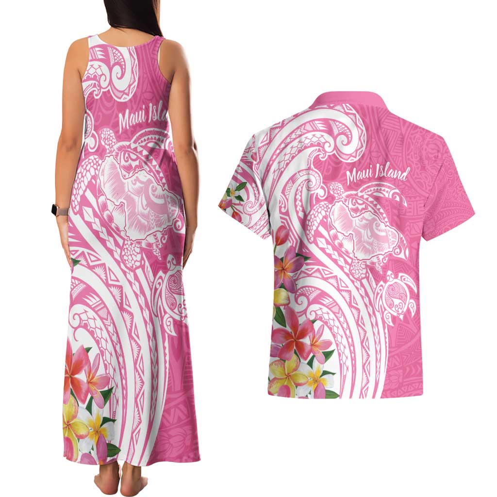 Aloha Maui Island Personalized Couples Matching Tank Maxi Dress and Hawaiian Shirt Rose Dreamy Turtle