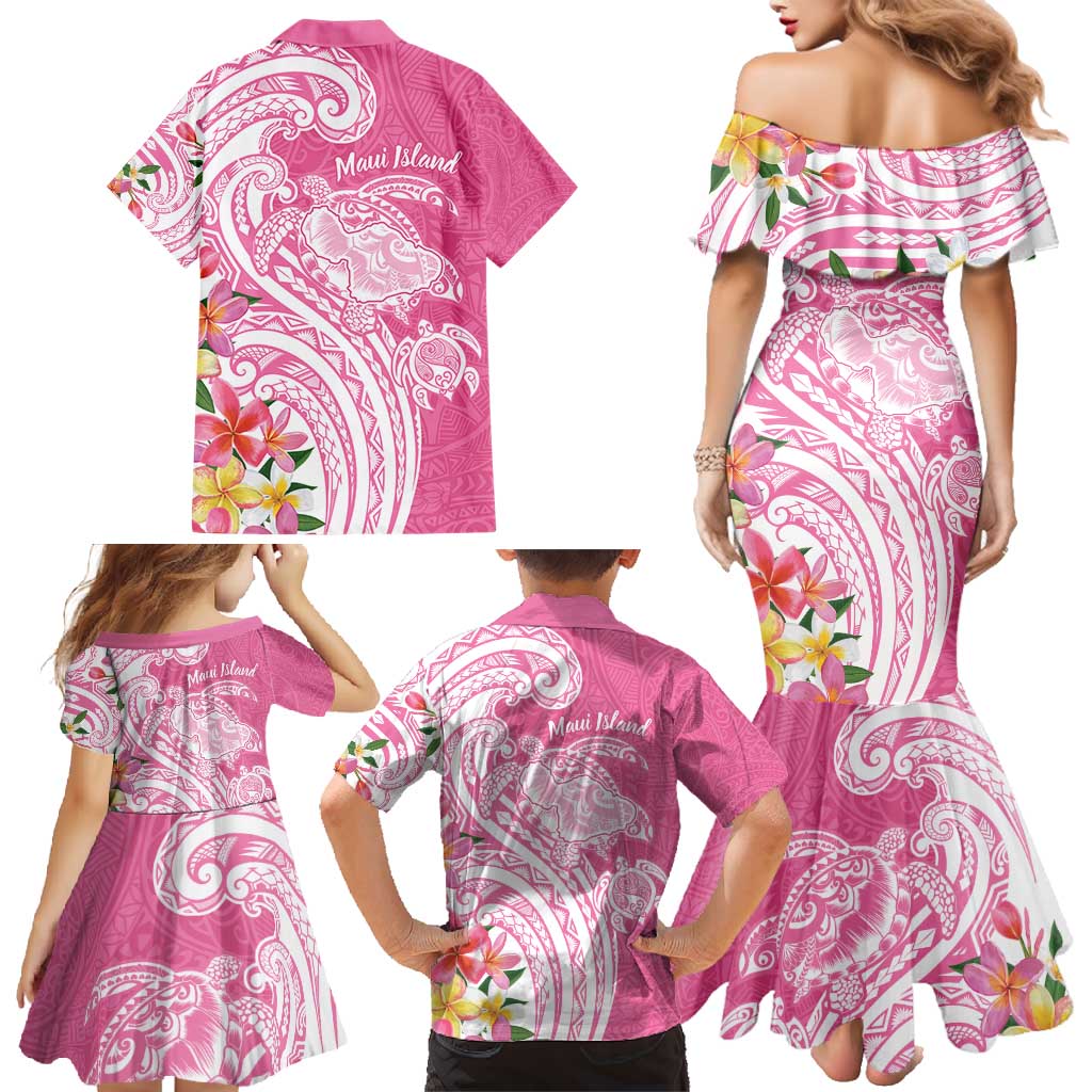 Aloha Maui Island Personalized Family Matching Mermaid Dress and Hawaiian Shirt Rose Dreamy Turtle