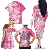Aloha Maui Island Personalized Family Matching Off The Shoulder Long Sleeve Dress and Hawaiian Shirt Rose Dreamy Turtle LT7 - Polynesian Pride