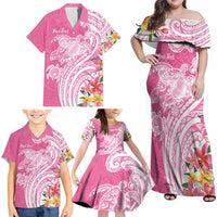 Aloha Maui Island Personalized Family Matching Off Shoulder Maxi Dress and Hawaiian Shirt Rose Dreamy Turtle