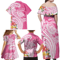 Aloha Maui Island Personalized Family Matching Off Shoulder Maxi Dress and Hawaiian Shirt Rose Dreamy Turtle