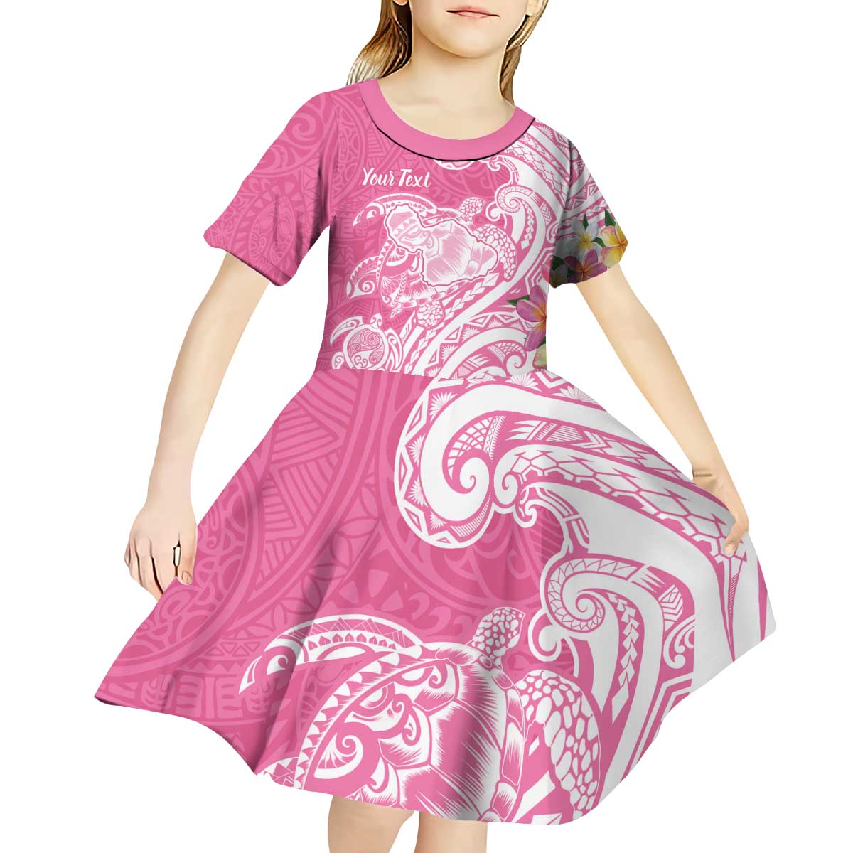 Aloha Maui Island Personalized Kid Short Sleeve Dress Rose Dreamy Turtle LT7 - Polynesian Pride