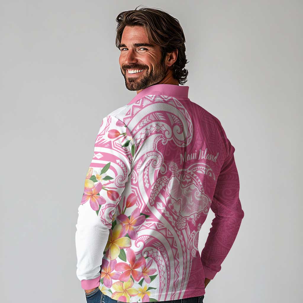 Aloha Maui Island Personalized Long Sleeve Polo Shirt Rose Dreamy Turtle