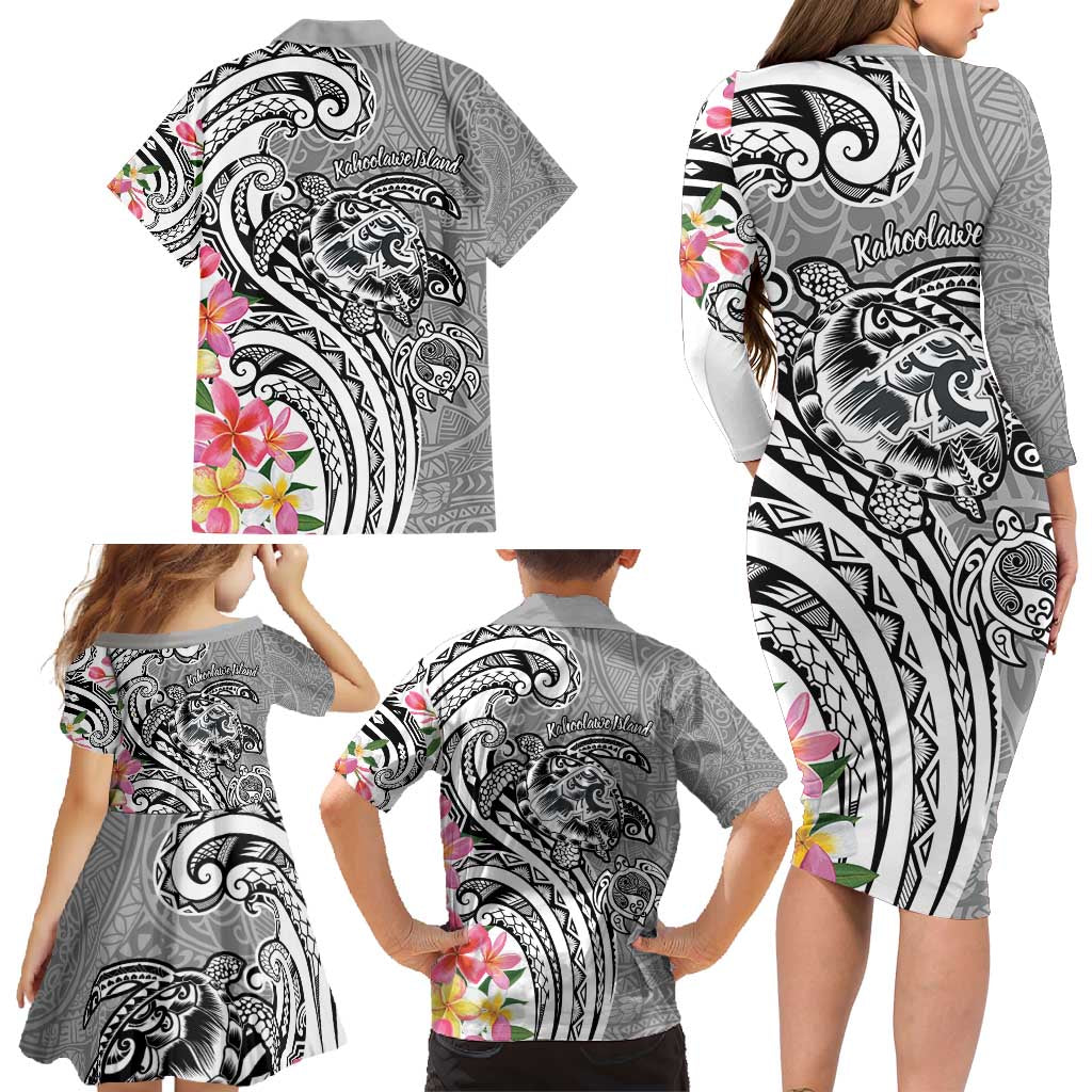 Aloha Kahoolawe Island Personalized Family Matching Long Sleeve Bodycon Dress and Hawaiian Shirt Ashen Dreamy Turtle