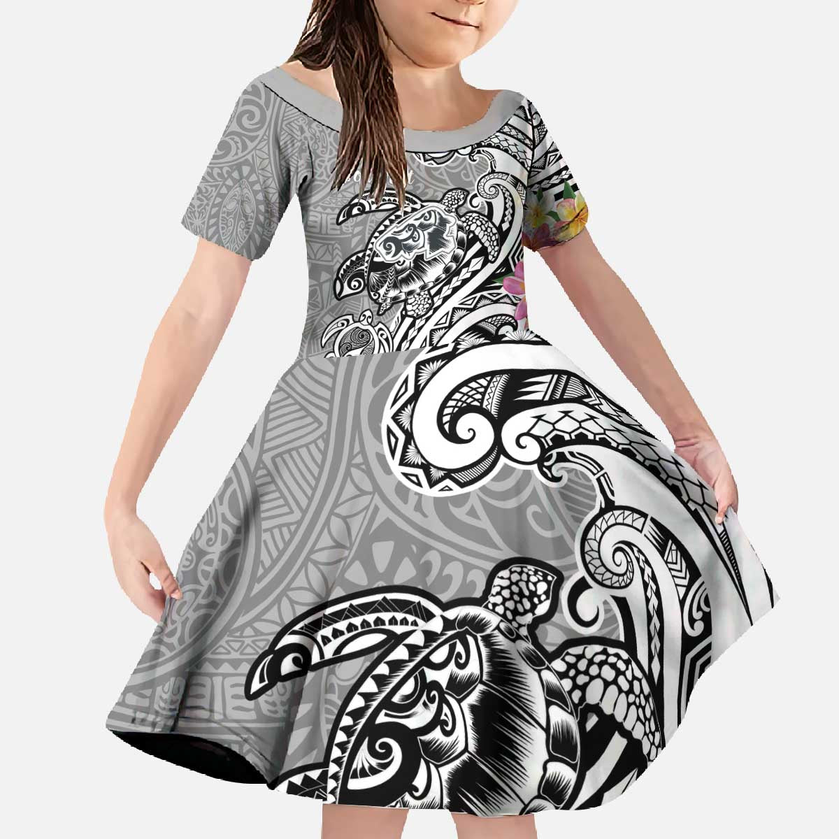 Aloha Kahoolawe Island Personalized Family Matching Off The Shoulder Long Sleeve Dress and Hawaiian Shirt Ashen Dreamy Turtle