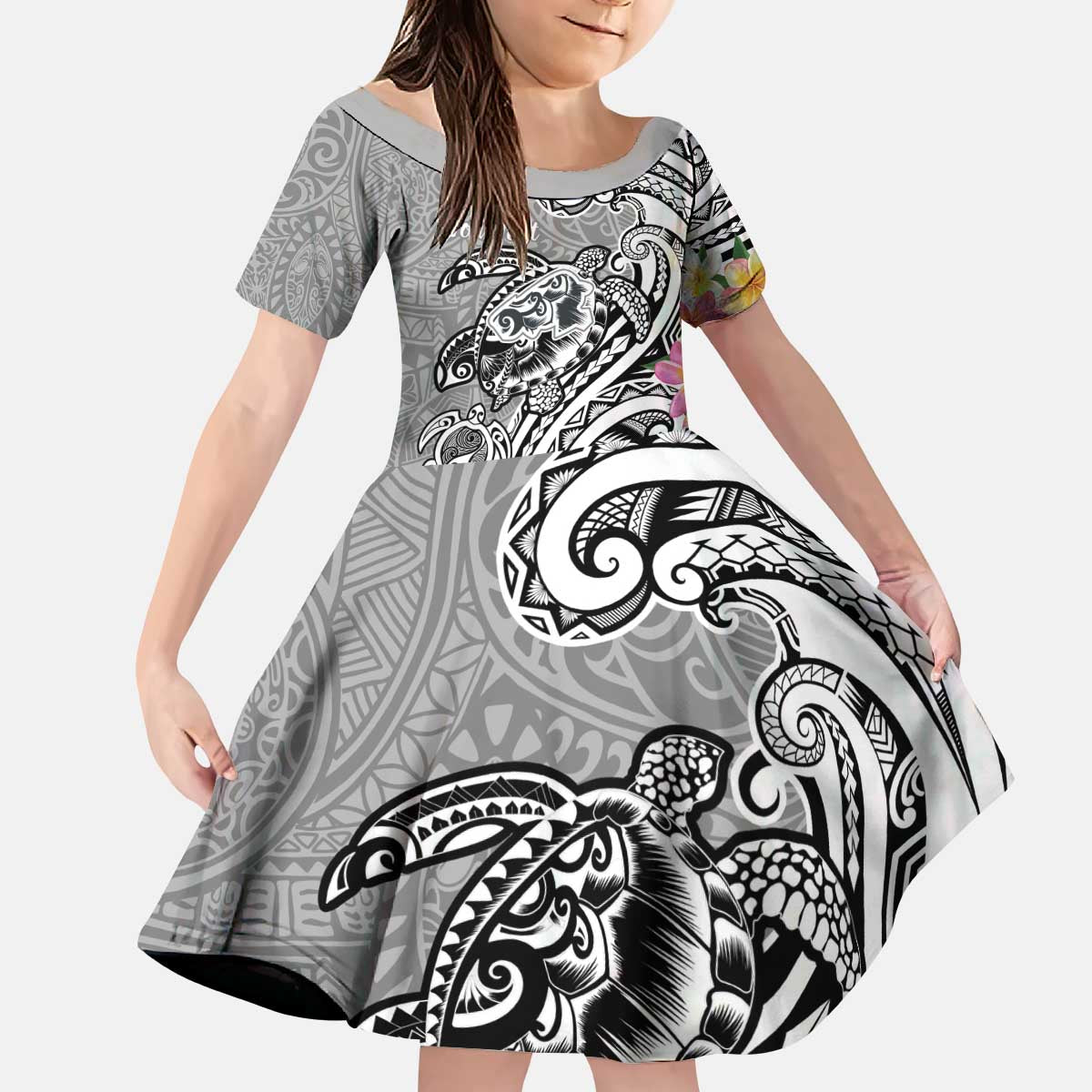 Aloha Kahoolawe Island Personalized Kid Short Sleeve Dress Ashen Dreamy Turtle LT7 KID Grey - Polynesian Pride