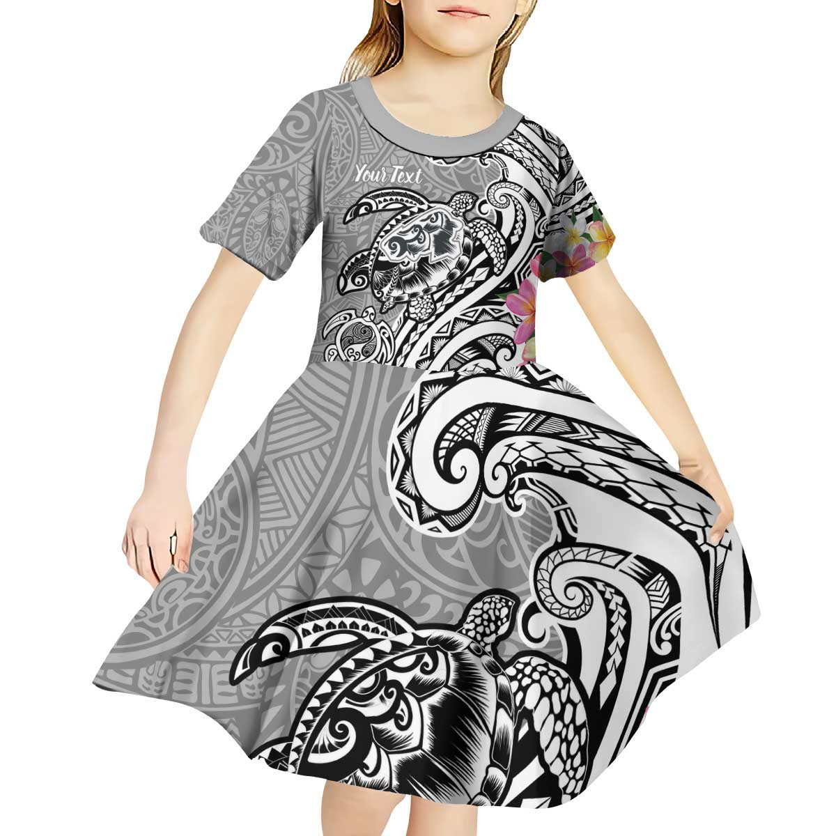 Aloha Kahoolawe Island Personalized Kid Short Sleeve Dress Ashen Dreamy Turtle LT7 - Polynesian Pride