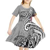 Aloha Kahoolawe Island Personalized Kid Short Sleeve Dress Ashen Dreamy Turtle LT7 - Polynesian Pride