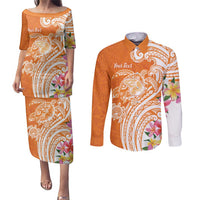 Aloha Lanai Island Personalized Couples Matching Puletasi and Long Sleeve Button Shirt Orange Dreamy Turtle LT7 Orange - Polynesian Pride