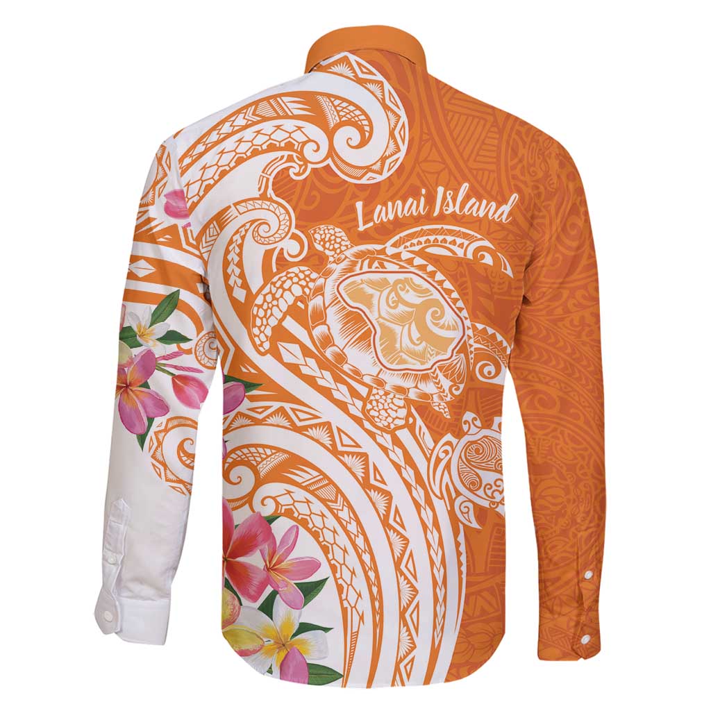 Aloha Lanai Island Personalized Family Matching Long Sleeve Bodycon Dress and Hawaiian Shirt Orange Dreamy Turtle