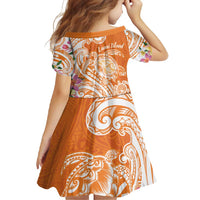 Aloha Lanai Island Personalized Family Matching Off Shoulder Maxi Dress and Hawaiian Shirt Orange Dreamy Turtle