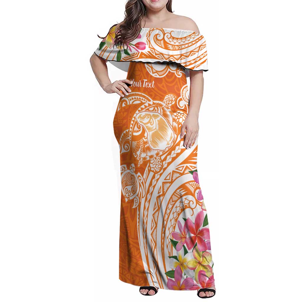 Aloha Lanai Island Personalized Family Matching Off Shoulder Maxi Dress and Hawaiian Shirt Orange Dreamy Turtle