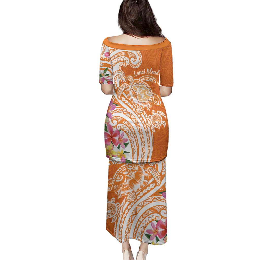 Aloha Lanai Island Personalized Family Matching Puletasi and Hawaiian Shirt Orange Dreamy Turtle