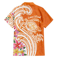 Aloha Lanai Island Personalized Family Matching Short Sleeve Bodycon Dress and Hawaiian Shirt Orange Dreamy Turtle