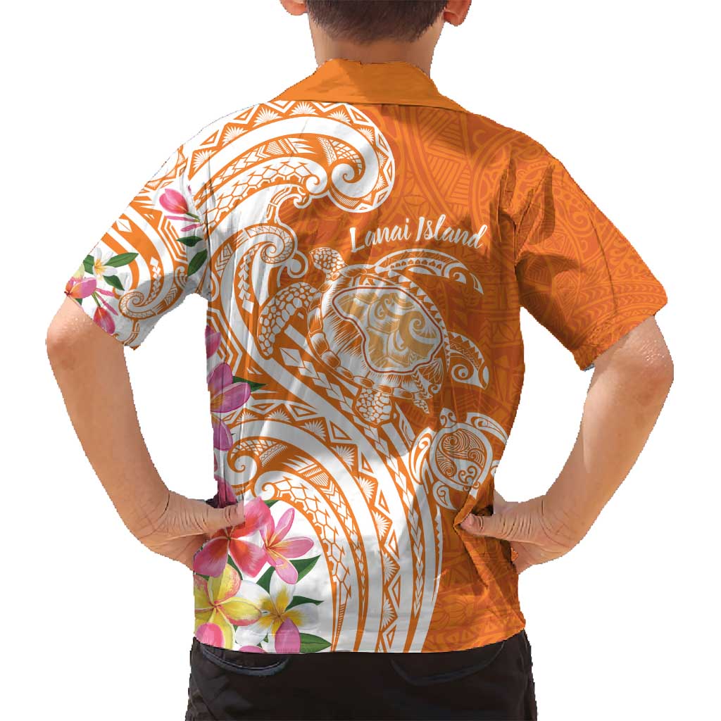 Aloha Lanai Island Personalized Family Matching Summer Maxi Dress and Hawaiian Shirt Orange Dreamy Turtle