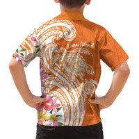 Aloha Lanai Island Personalized Family Matching Summer Maxi Dress and Hawaiian Shirt Orange Dreamy Turtle