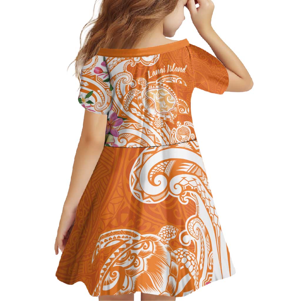 Aloha Lanai Island Personalized Family Matching Summer Maxi Dress and Hawaiian Shirt Orange Dreamy Turtle