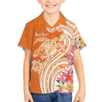 Aloha Lanai Island Personalized Family Matching Summer Maxi Dress and Hawaiian Shirt Orange Dreamy Turtle