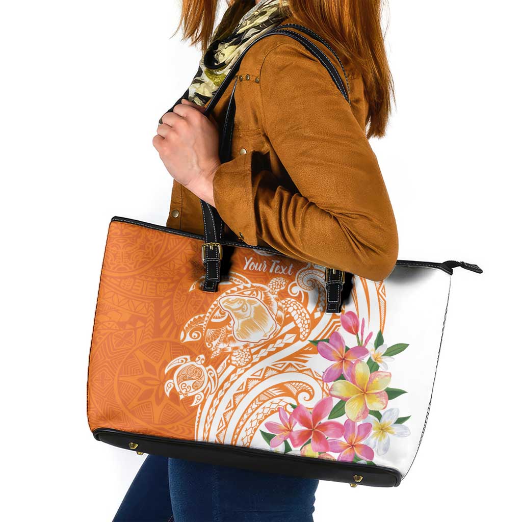 Aloha Lanai Island Personalized Leather Tote Bag Orange Dreamy Turtle