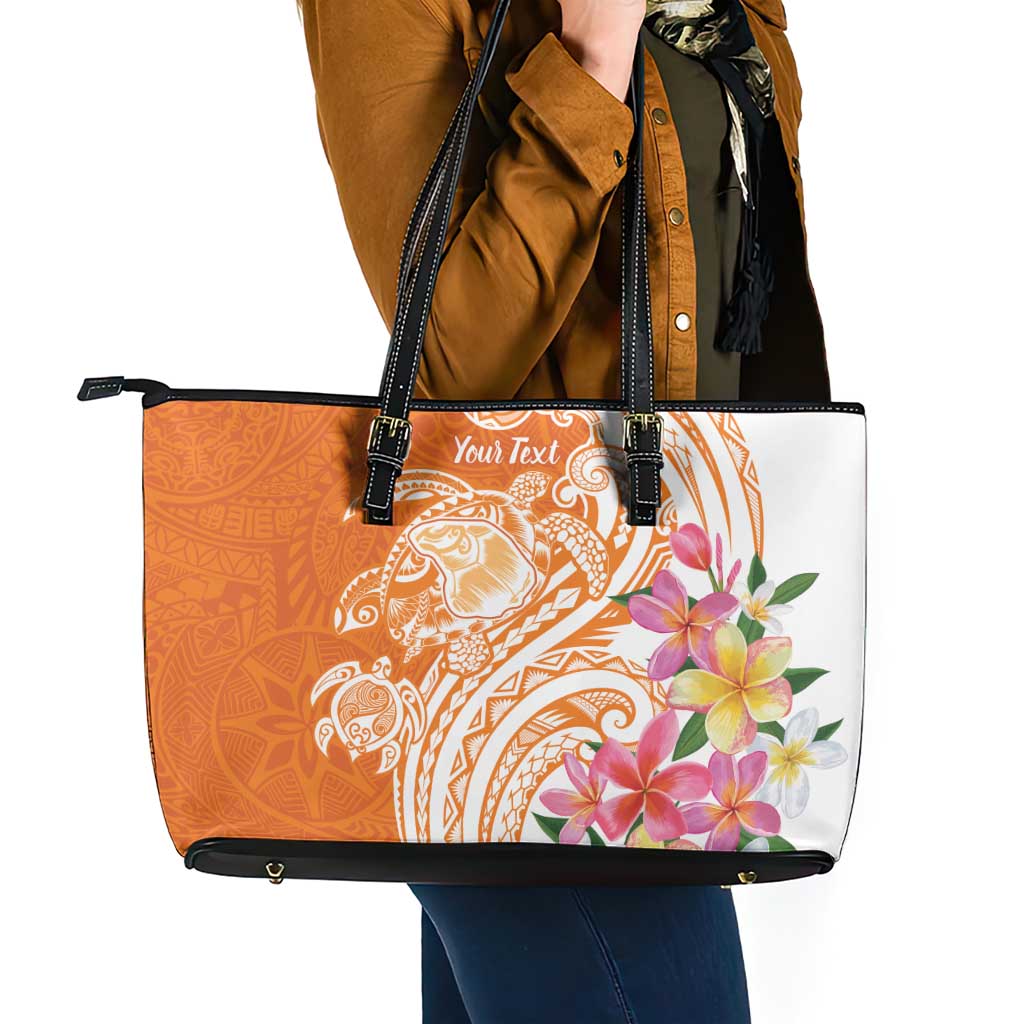 Aloha Lanai Island Personalized Leather Tote Bag Orange Dreamy Turtle
