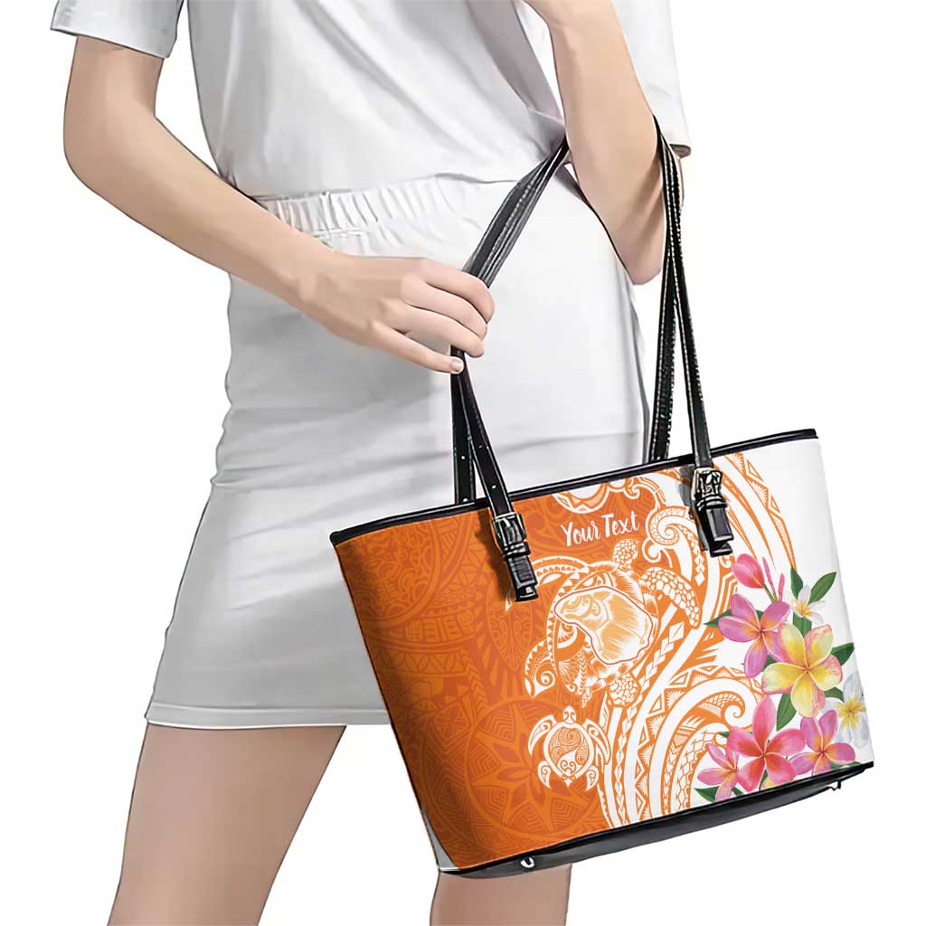 Aloha Lanai Island Personalized Leather Tote Bag Orange Dreamy Turtle