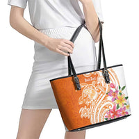 Aloha Lanai Island Personalized Leather Tote Bag Orange Dreamy Turtle