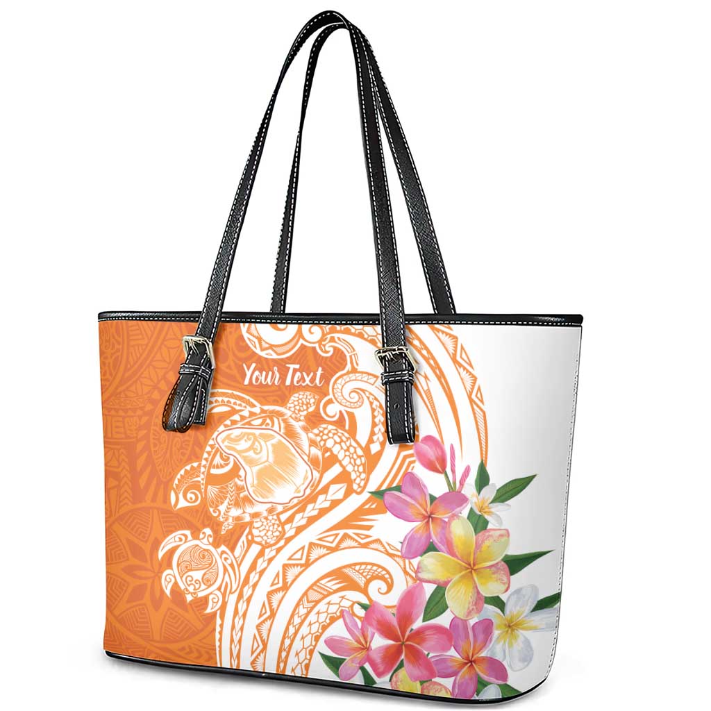 Aloha Lanai Island Personalized Leather Tote Bag Orange Dreamy Turtle