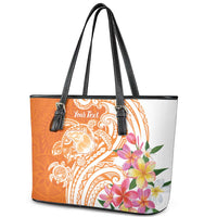 Aloha Lanai Island Personalized Leather Tote Bag Orange Dreamy Turtle