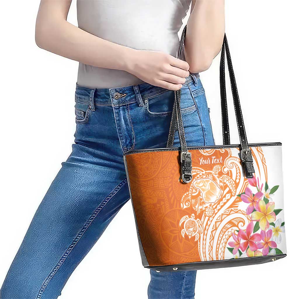 Aloha Lanai Island Personalized Leather Tote Bag Orange Dreamy Turtle