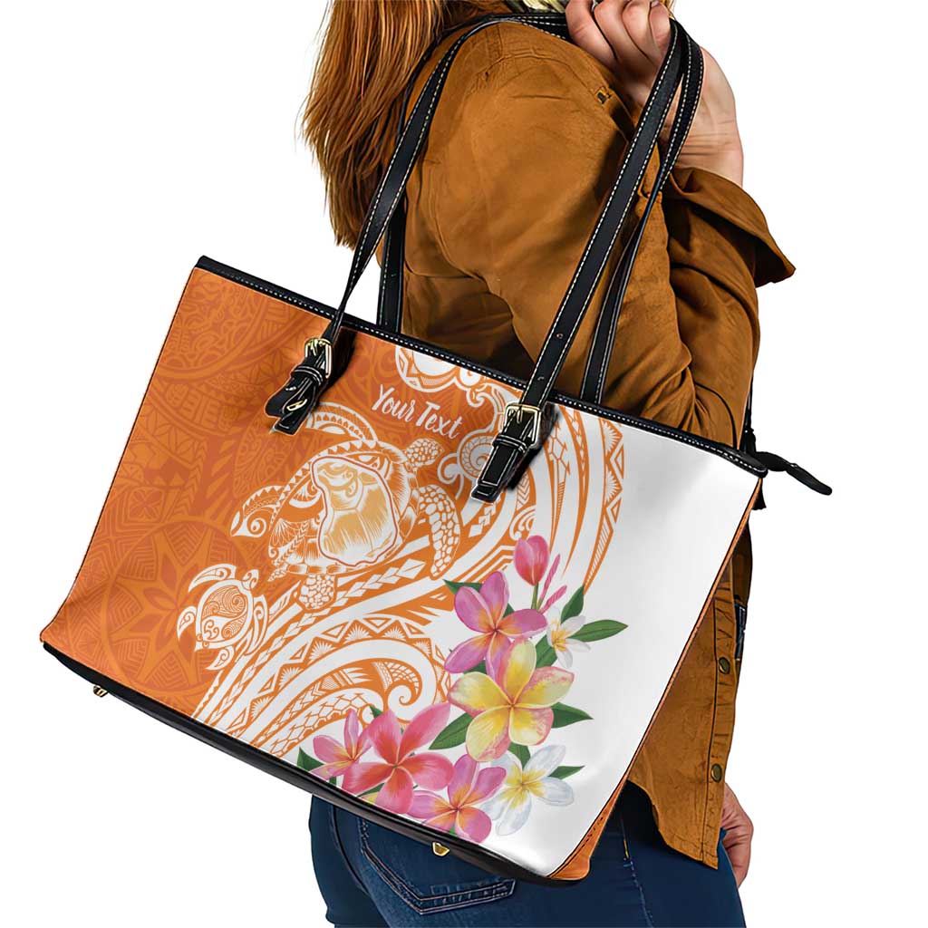 Aloha Lanai Island Personalized Leather Tote Bag Orange Dreamy Turtle